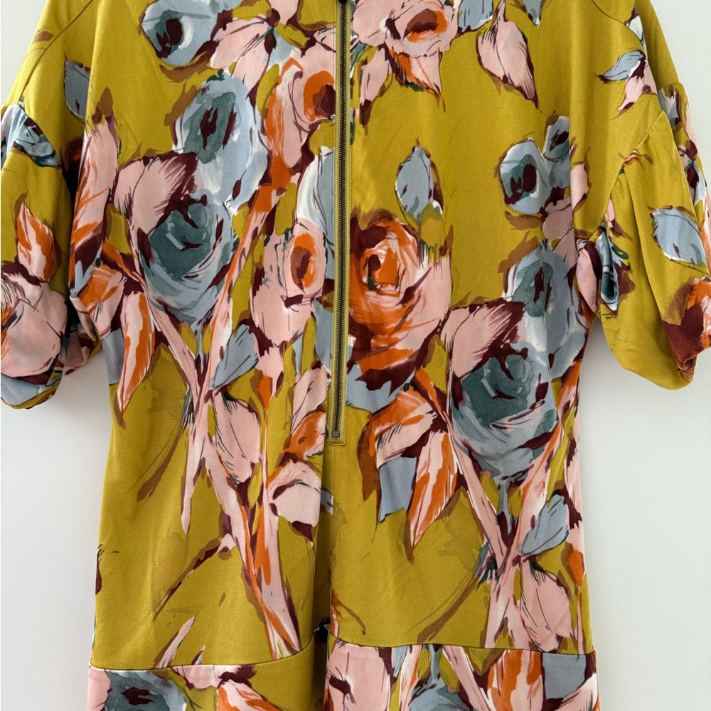 Vintage St. John SoCa Yellow Silk Floral Print Top - Mustard - Picture 2 of 9